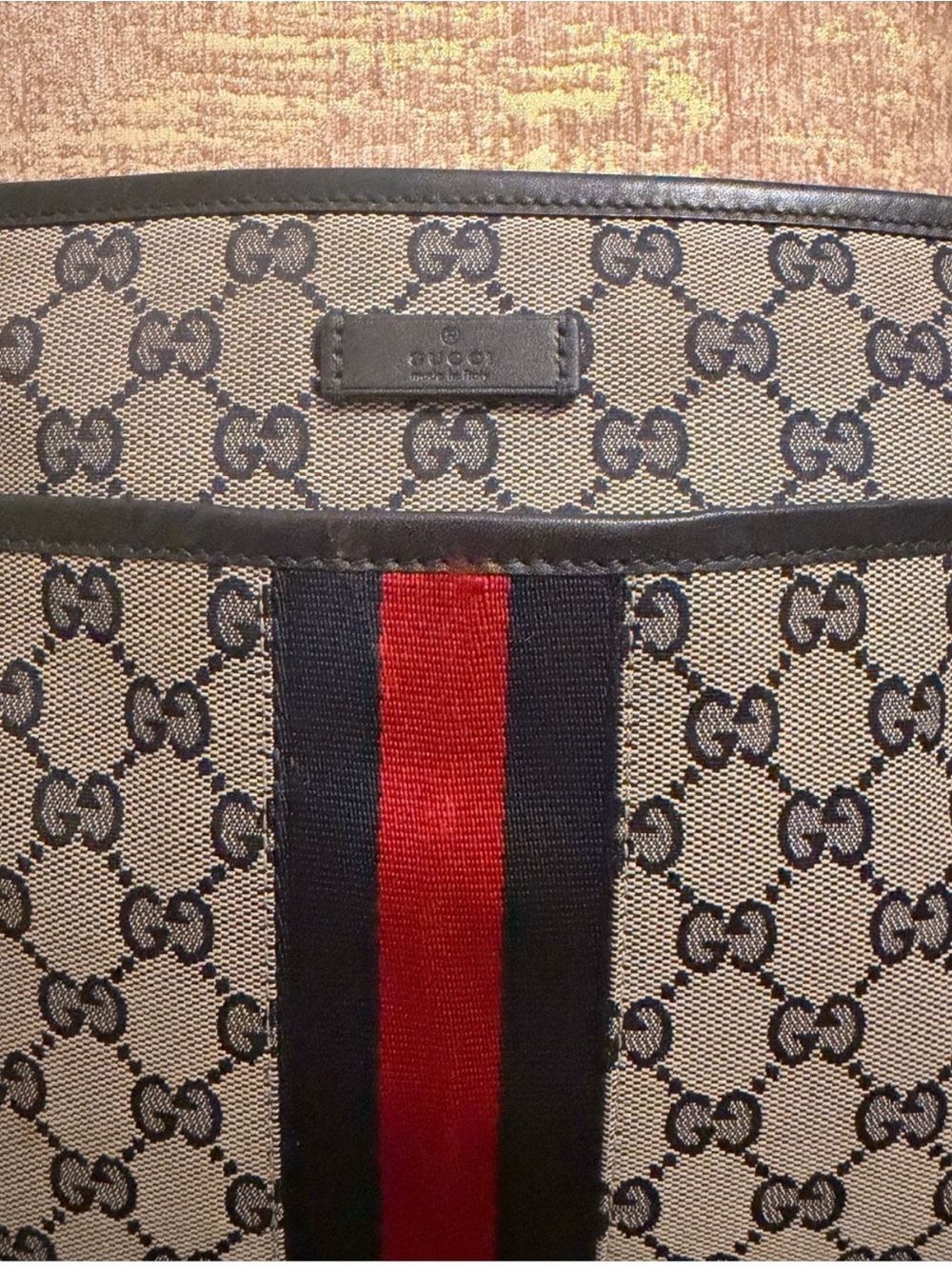 Gucci Brown GG Canvas Messenger with Red and Blue Web Stripe